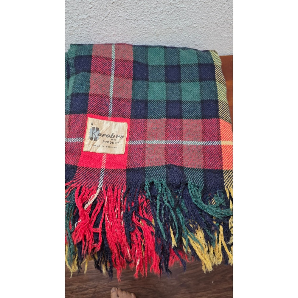 VTG Karobes Plaid Throw Blanket Unisex OS Multicolor Tartan Made in Scotland
